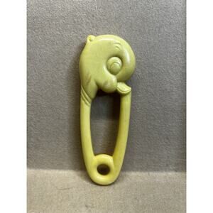 Vintage Duck Baby Rattle Large Safety Pin Shape Yellow Plastic Toy